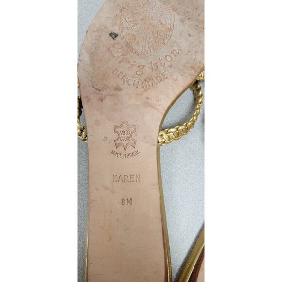 BRIGHTON Karen Gold Woven Leather Sandals Sz 8M Made in Brazil Bench Made - Picture 9 of 9